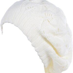 BYOS Women Mid-Weight Slouchy Leafy Cutout Crochet Soft Knit French Beret Hat